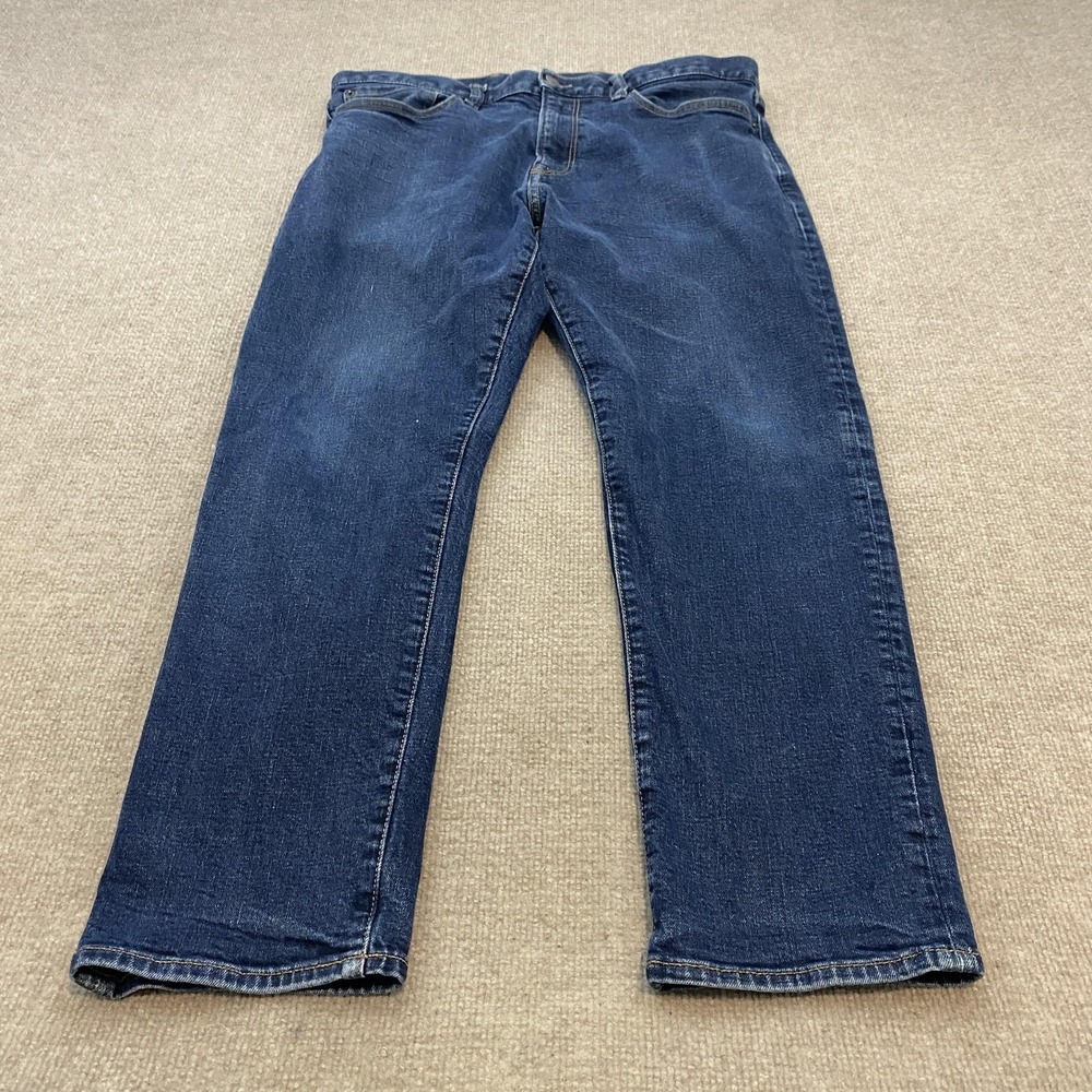 Gap Straight Taper Jeans Men 36x28 Hemmed Blue Medium Wash Regular Stretch Denim